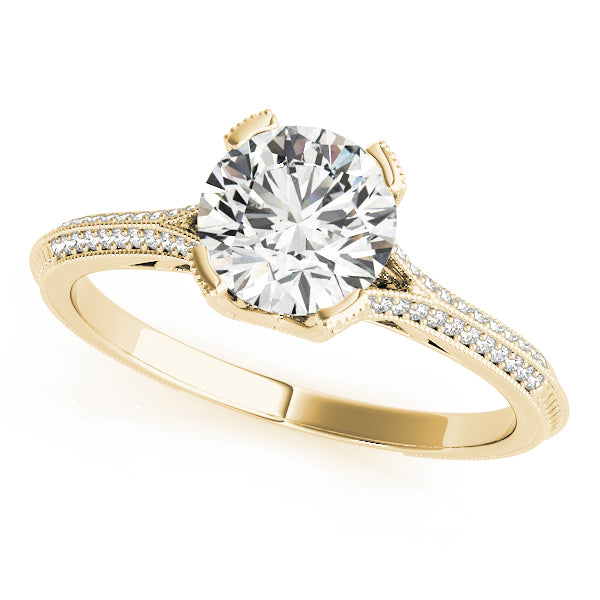 14K Yellow Gold Round Brilliant Diamond Split Shank Pave Accented Engagement Ring (1.20ctw)