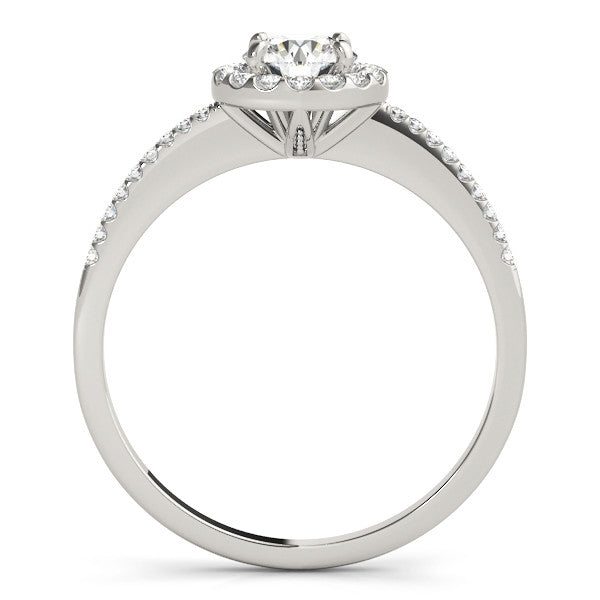 14K White Gold Round Brilliant Diamond Halo Engagement Ring With Pave Accents (1.20ctw)