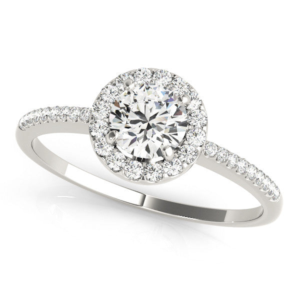 14K White Gold Round Brilliant Diamond Halo Engagement Ring With Pave Accents (1.20ctw)