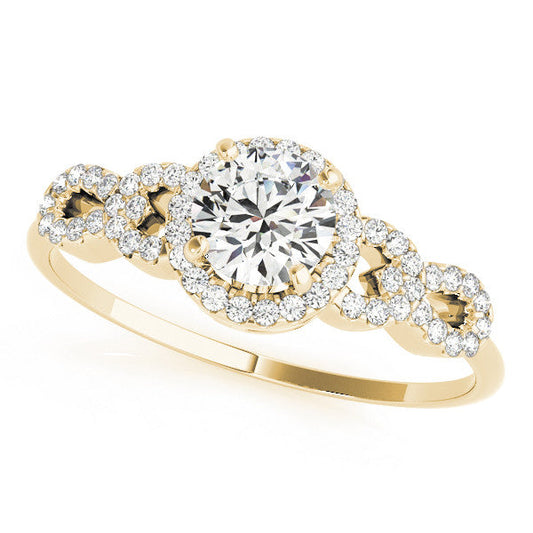 14K Yellow Gold Round Brilliant Diamond Halo Twist Engagement Ring With Pave Accents (1.25ctw)