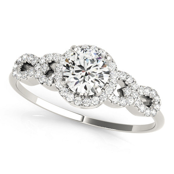 14K White Gold Round Brilliant Diamond Halo Twist Engagement Ring With Pave Accents (1.25ctw)