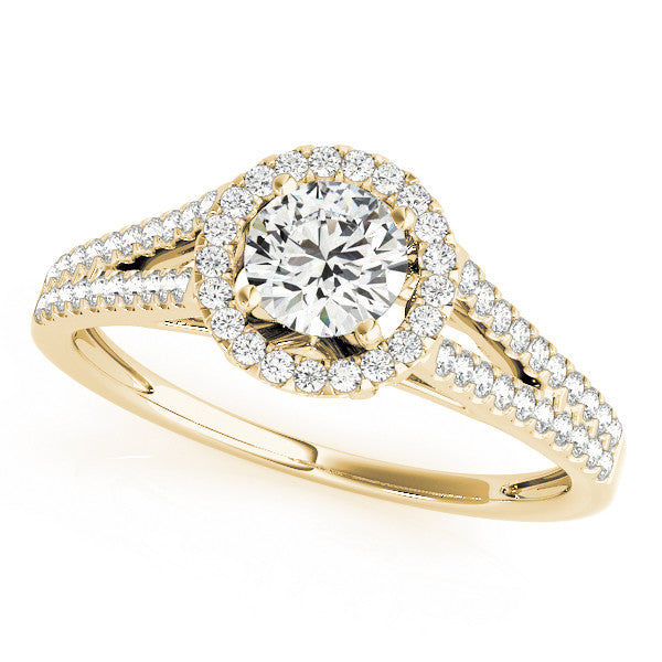 14K Yellow Gold Round Brilliant Diamond Halo Split Shank Engagement Ring With Pave Accents (1.33ctw)