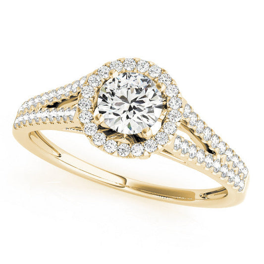 14K Yellow Gold Round Brilliant Diamond Halo Split Shank Engagement Ring With Pave Accents (1.33ctw)