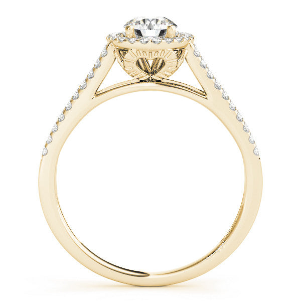 14K Yellow Gold Round Brilliant Diamond Halo Split Shank Engagement Ring With Pave Accents (1.33ctw)