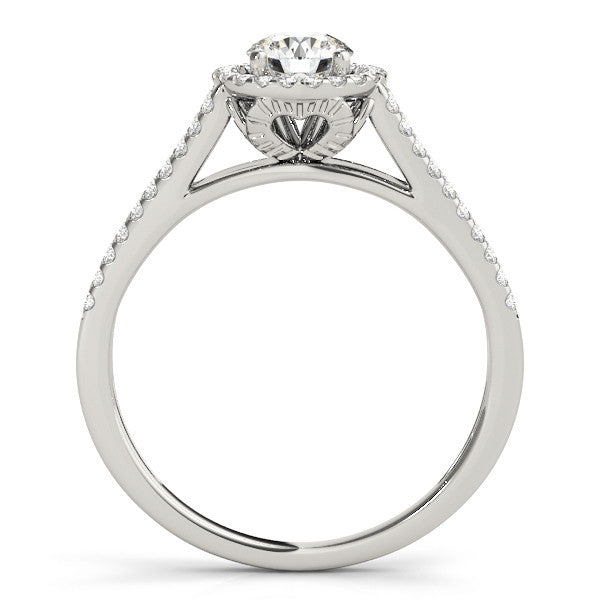 14K White Gold Round Brilliant Diamond Halo Split Shank Engagement Ring With Pave Accents (1.33ctw)