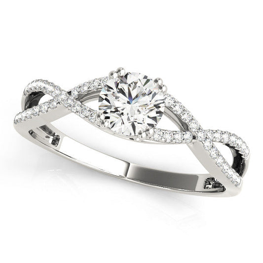 14K White Gold Round Brilliant Diamond Twist Engagement Ring With Pave Accents (1.20ctw)