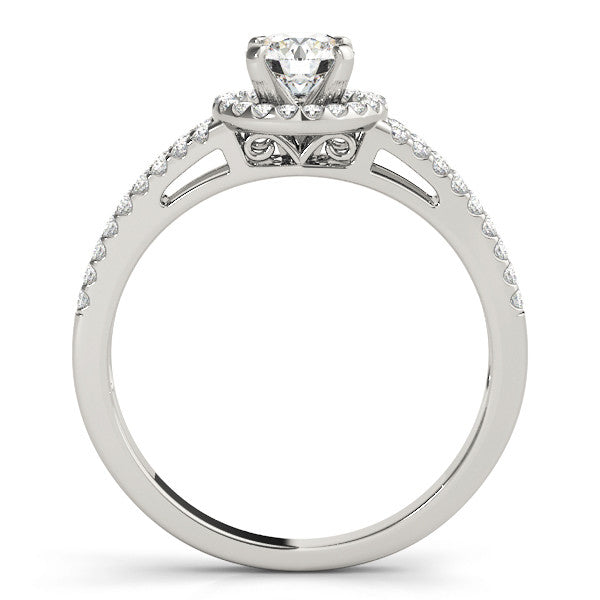 14K White Gold Round Brilliant Diamond Halo Split Shank Engagement Ring With Pave Accents (1.25ctw)