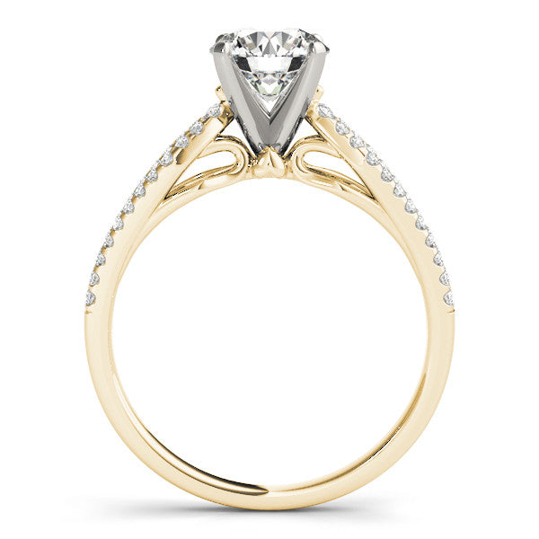 14K Yellow Gold Round Brilliant Diamond Split Shank Engagement Ring With Pave Accents (1.25ctw)