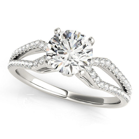 14K White Gold Round Brilliant Diamond Split Shank Engagement Ring With Pave Accents (1.25ctw)