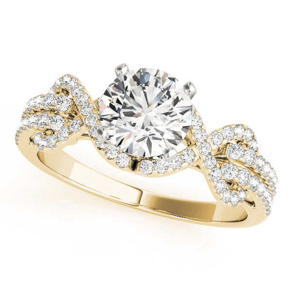 14K Yellow Gold Round Brilliant Diamond Split Shank Twist Engagement Ring With Pave Accents (1.38ctw)