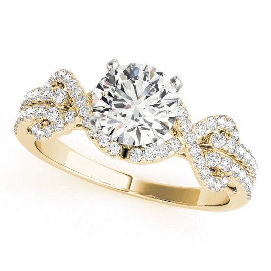 14K Yellow Gold Round Brilliant Diamond Split Shank Twist Engagement Ring With Pave Accents (1.38ctw)