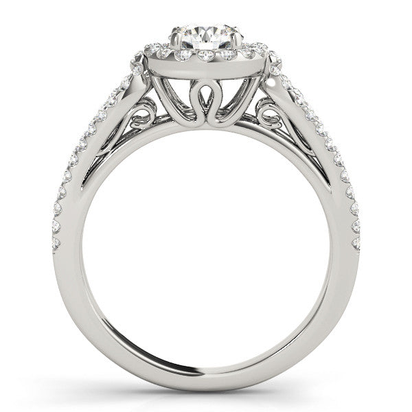 14K White Gold Round Brilliant Diamond Halo Split Shank Engagement Ring With Pave Accents (1.33ctw)