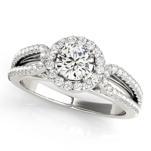 14K White Gold Round Brilliant Diamond Halo Split Shank Engagement Ring With Pave Accents (1.33ctw)