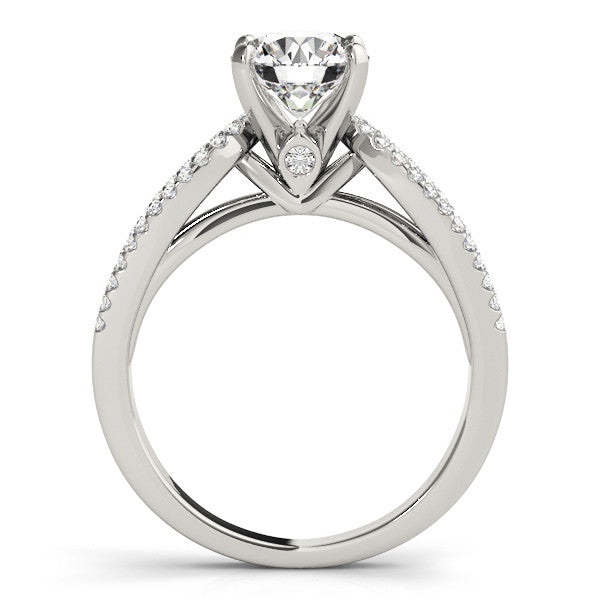 14K White Gold Round Brilliant Diamond Multi-Row Split Shank Engagement Ring With Pave Accents (1.38ctw)