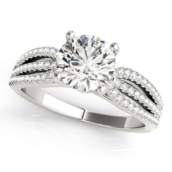 14K White Gold Round Brilliant Diamond Multi-Row Split Shank Engagement Ring With Pave Accents (1.38ctw)