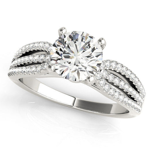 14K White Gold Round Brilliant Diamond Multi-Row Split Shank Engagement Ring With Pave Accents (1.38ctw)