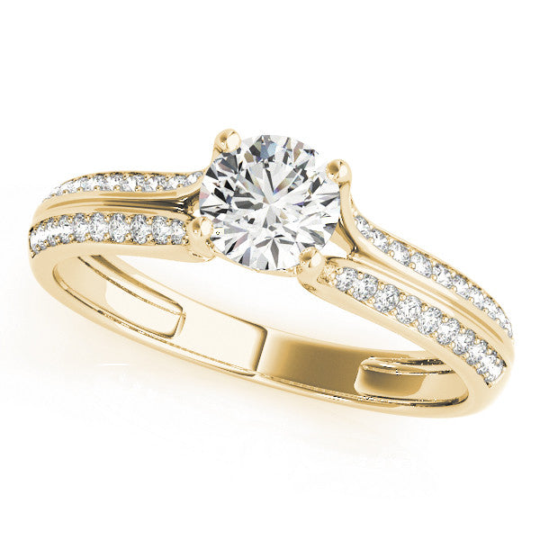 14K Yellow Gold Round Brilliant Diamond Split Shank Engagement Ring With Pave Accents (1.20ctw)