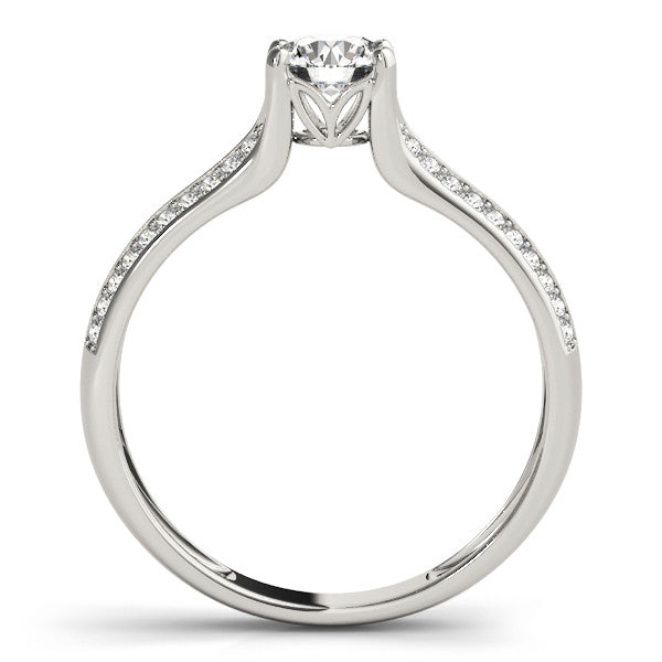 14K White Gold Round Brilliant Diamond Split Shank Engagement Ring With Pave Accents (1.20ctw)