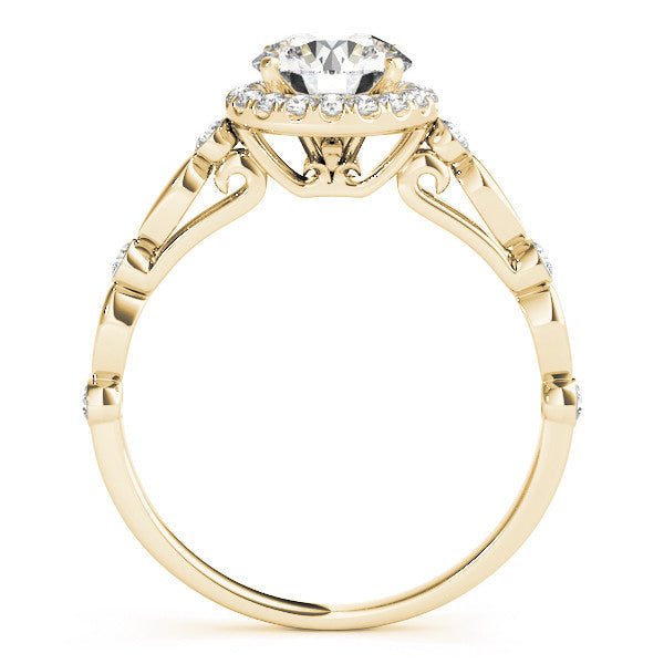 14K Yellow Gold Round Brilliant Diamond Halo Bezel Pattern Engagement Ring With Pave Accents (1.33ctw)