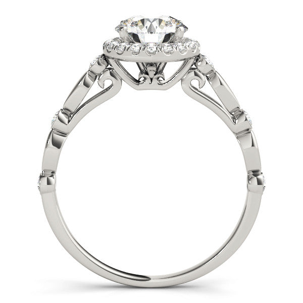 14K White Gold Round Brilliant Diamond Halo Bezel Pattern Engagement Ring With Pave Accents (1.33ctw)