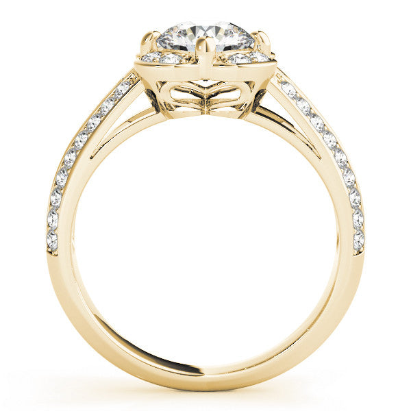 14K Yellow Gold Round Brilliant Diamond Clover Halo Split Shank Engagement Ring With Pave Accents (1.38ctw)