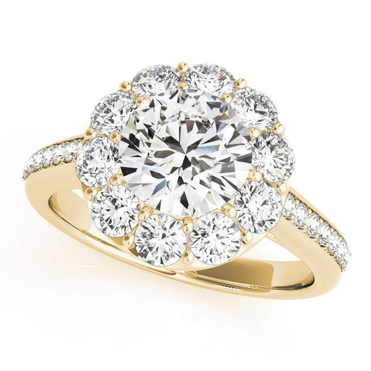 14K Yellow Gold Round Brilliant Diamond Floral Halo Engagement Ring With Pave Accents (1.75ctw)