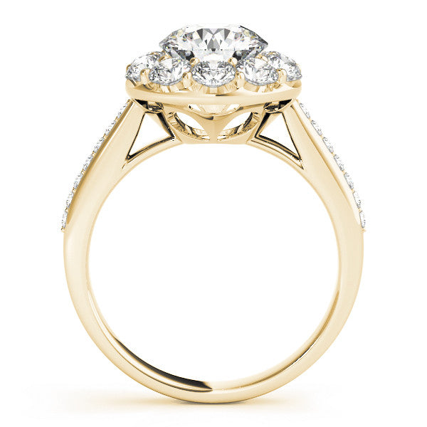 14K Yellow Gold Round Brilliant Diamond Floral Halo Engagement Ring With Pave Accents (1.75ctw)