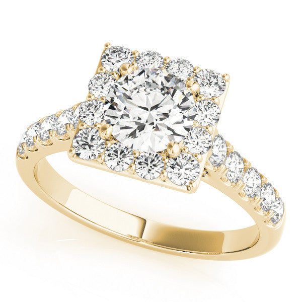 14K Yellow Gold Round Brilliant Diamond Princess Halo Engagement Ring With Pave Accents (1.75ctw)