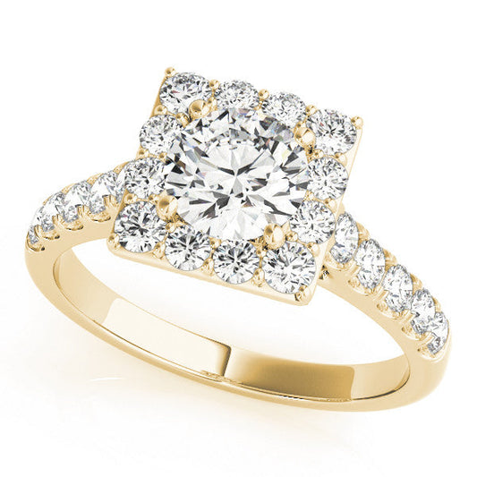 14K Yellow Gold Round Brilliant Diamond Princess Halo Engagement Ring With Pave Accents (1.75ctw)