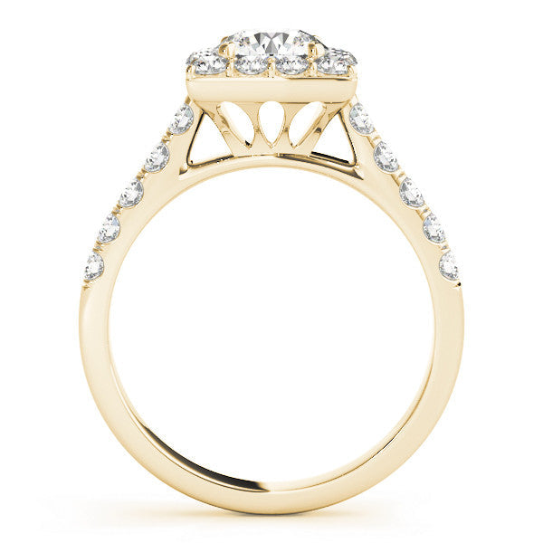 14K Yellow Gold Round Brilliant Diamond Princess Halo Engagement Ring With Pave Accents (1.75ctw)