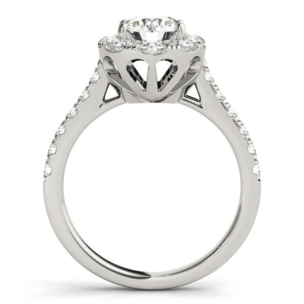 14K White Gold Round Brilliant Diamond Oval Halo Engagement Ring With Pave Accents (1.88ctw)