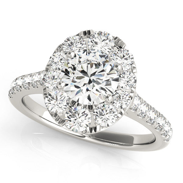 14K White Gold Round Brilliant Diamond Oval Halo Engagement Ring With Pave Accents (1.88ctw)