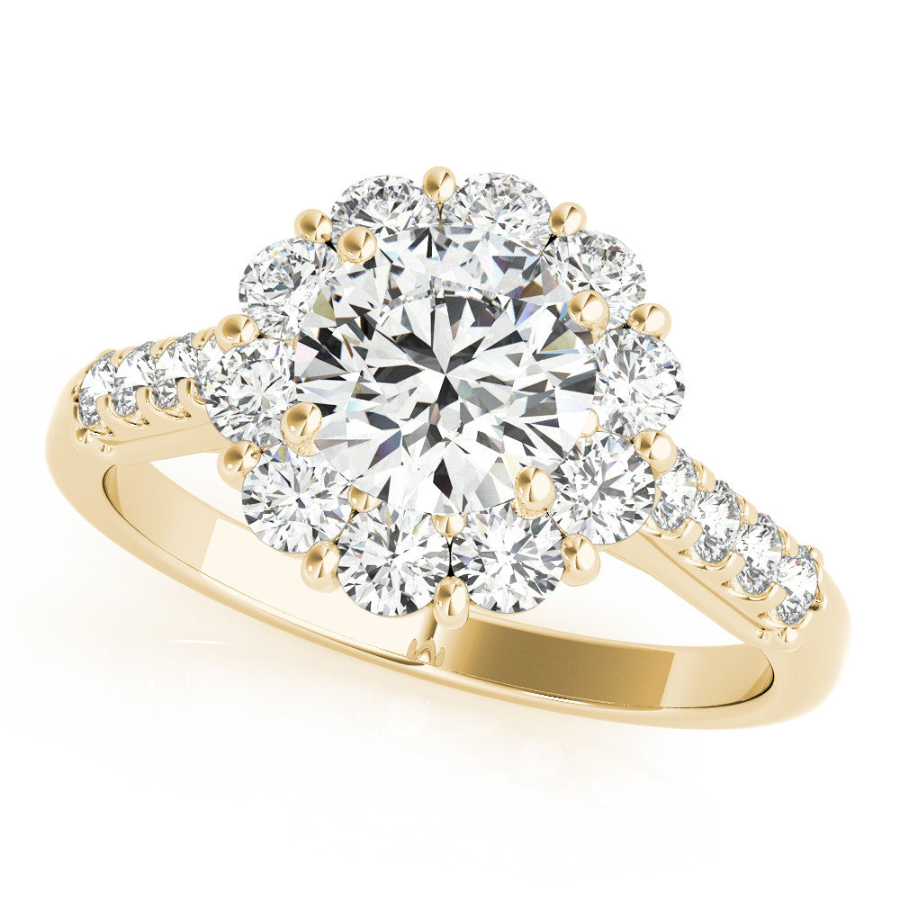 14K Yellow Gold Round Brilliant Diamond Floral Halo Engagement Ring With Pave Accents (1.88ctw)