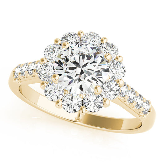 14K Yellow Gold Round Brilliant Diamond Floral Halo Engagement Ring With Pave Accents (1.88ctw)