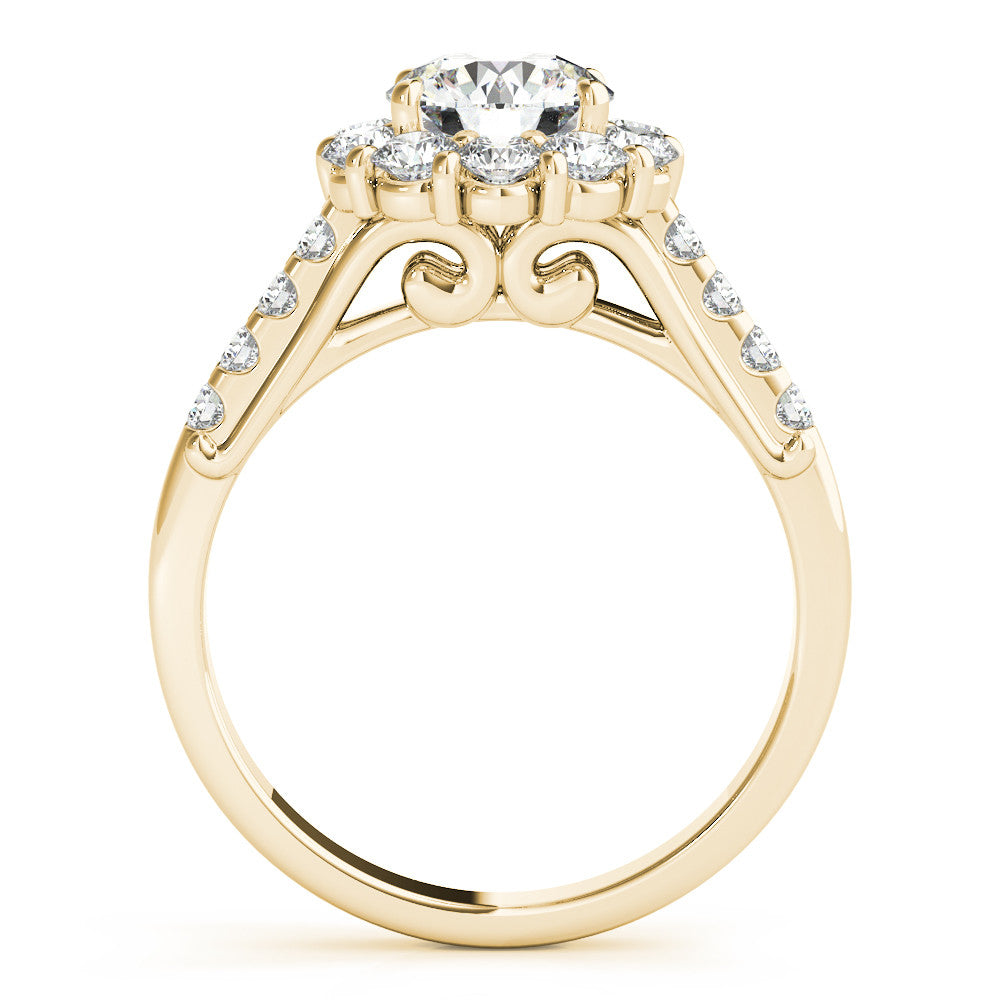 14K Yellow Gold Round Brilliant Diamond Floral Halo Engagement Ring With Pave Accents (1.88ctw)