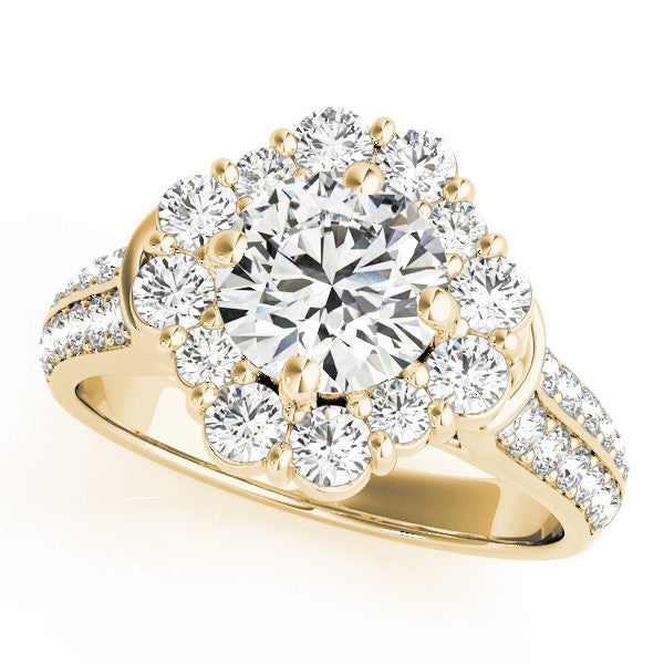 14K Yellow Gold Round Brilliant Diamond Floral Halo Engagement Ring With Pave Accents (2ctw)