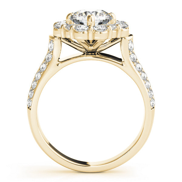 14K Yellow Gold Round Brilliant Diamond Floral Halo Engagement Ring With Pave Accents (2ctw)