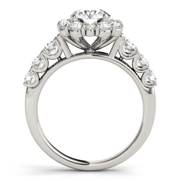 14K White Gold Round Brilliant Diamond Halo Engagement Ring With Pave Accents (2ctw)