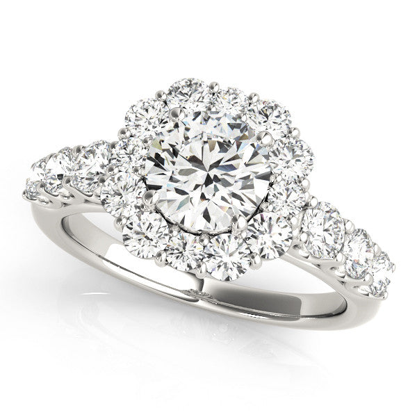 14K White Gold Round Brilliant Diamond Halo Engagement Ring With Pave Accents (2ctw)