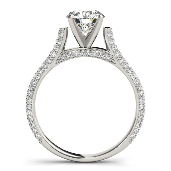 14K White Gold Round Brilliant Diamond High Shoulder Engagement Ring With Pave Accents (1.63ctw)