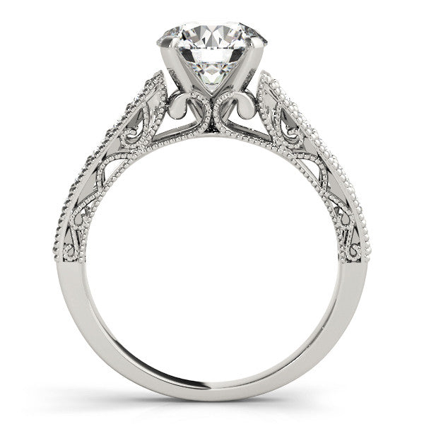 14K White Gold Round Brilliant Diamond Antique Engagement Ring With Pave Accents (1.33ctw)