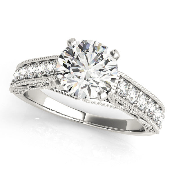 14K White Gold Round Brilliant Diamond Antique Engagement Ring With Pave Accents (1.33ctw)