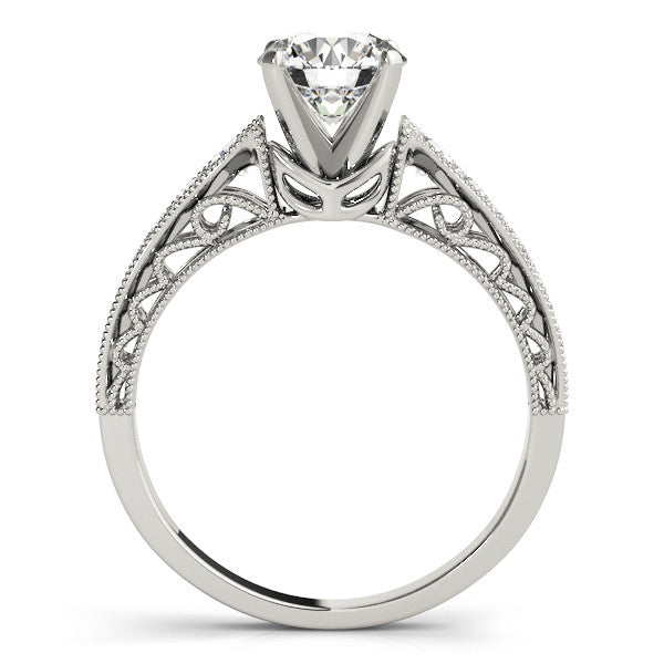 14K White Gold Round Brilliant Diamond Antique Engagement Ring With Pave Accents (1.33ctw)