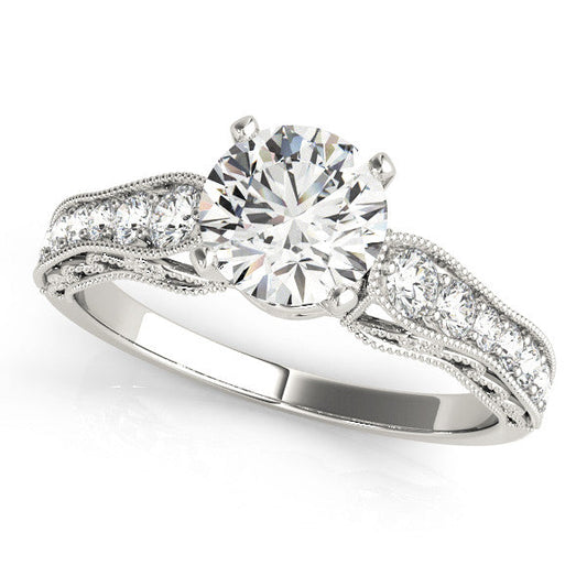 14K White Gold Round Brilliant Diamond Antique Engagement Ring With Pave Accents (1.33ctw)