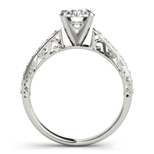 14K White Gold Round Brilliant Diamond Antique Engagement Ring With Pave Accents (1.25ctw)