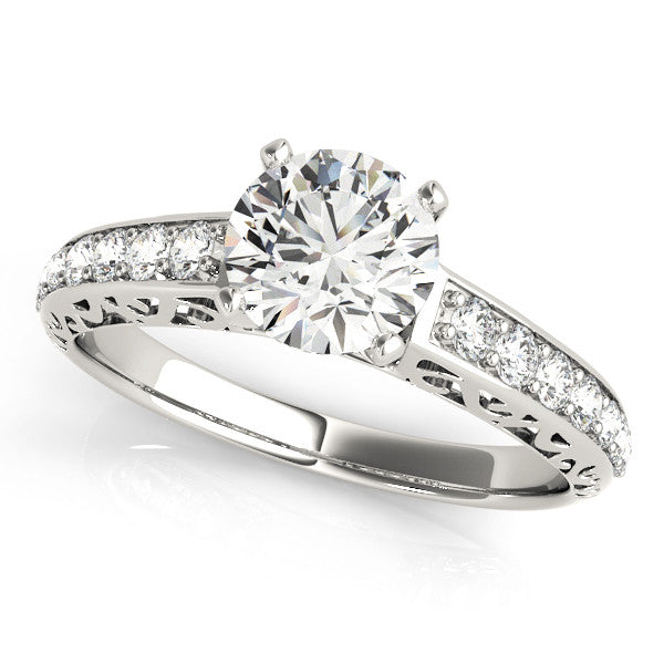 14K White Gold Round Brilliant Diamond Antique Engagement Ring With Pave Accents (1.25ctw)