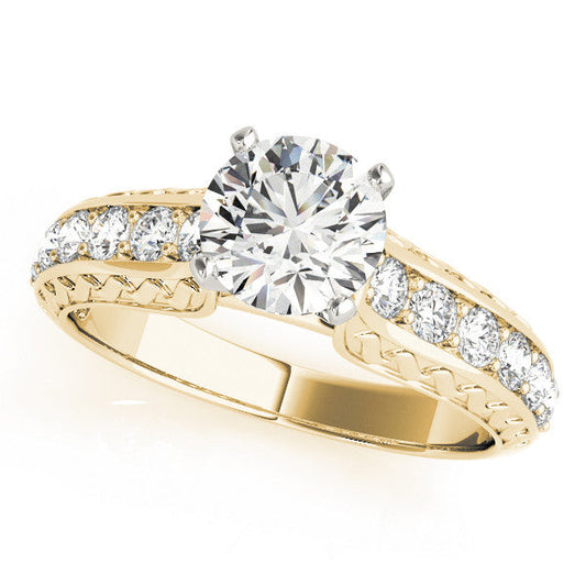 14K Yellow Gold Round Brilliant Diamond Antique Engagement Ring With Pave Accents (1.50ctw)