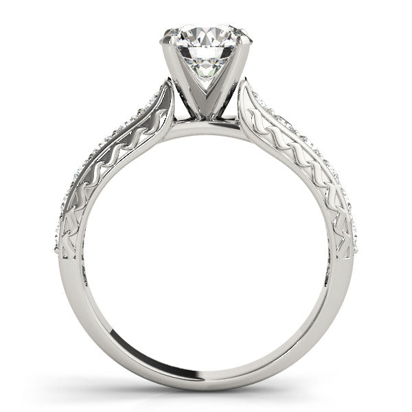 14K White Gold Round Brilliant Diamond Antique Engagement Ring With Pave Accents (1.50ctw)