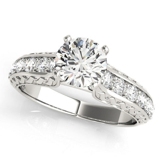 14K White Gold Round Brilliant Diamond Antique Engagement Ring With Pave Accents (1.50ctw)