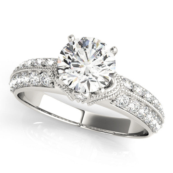 14K White Gold Round Brilliant Diamond Antique Engagement Ring With Pave Accents (1.50ctw)